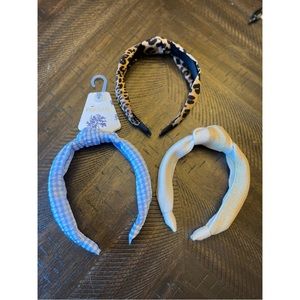Set of 3 Headbands / Cheetah Print / Blue Checkered (NWT) / Burlap Looking